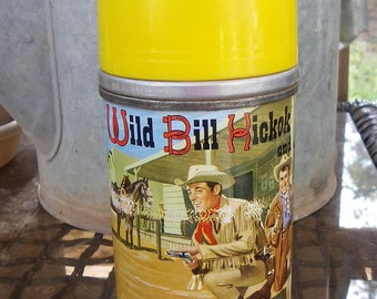 WILD BILL HICKOK Thermos, 1955, Vintage Western Lunchbox, Television Collectible