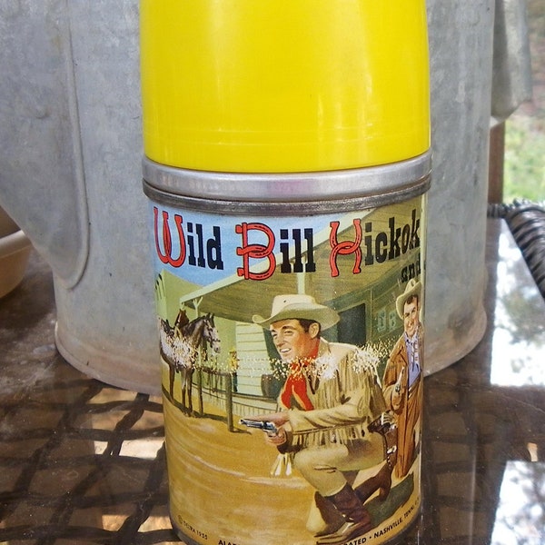 WILD BILL HICKOK Thermos, 1955, Vintage Western Lunchbox, Television Collectible