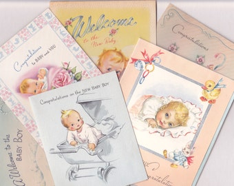 BABY GREETING CARDS, Lot of 20, Used, Sweet Faces and Animals, 1940's,  Vintage Upcycling, Repurposing Paper