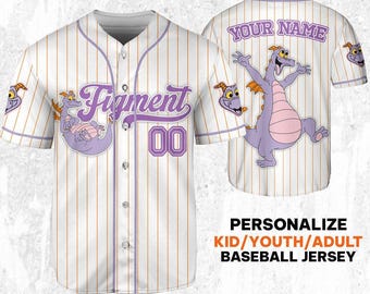 Maillot de baseball personnalisé Disney Figment Little Spark à rayures simples, tenues Disney personnalisées, cadeaux mignons pour les fans, t-shirt Disney, chemise d'anniversaire