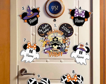 Imanes personalizados de Disney Mickey y sus amigos de Halloween en alta mar, imán para la puerta del camarote del crucero, crucero familiar