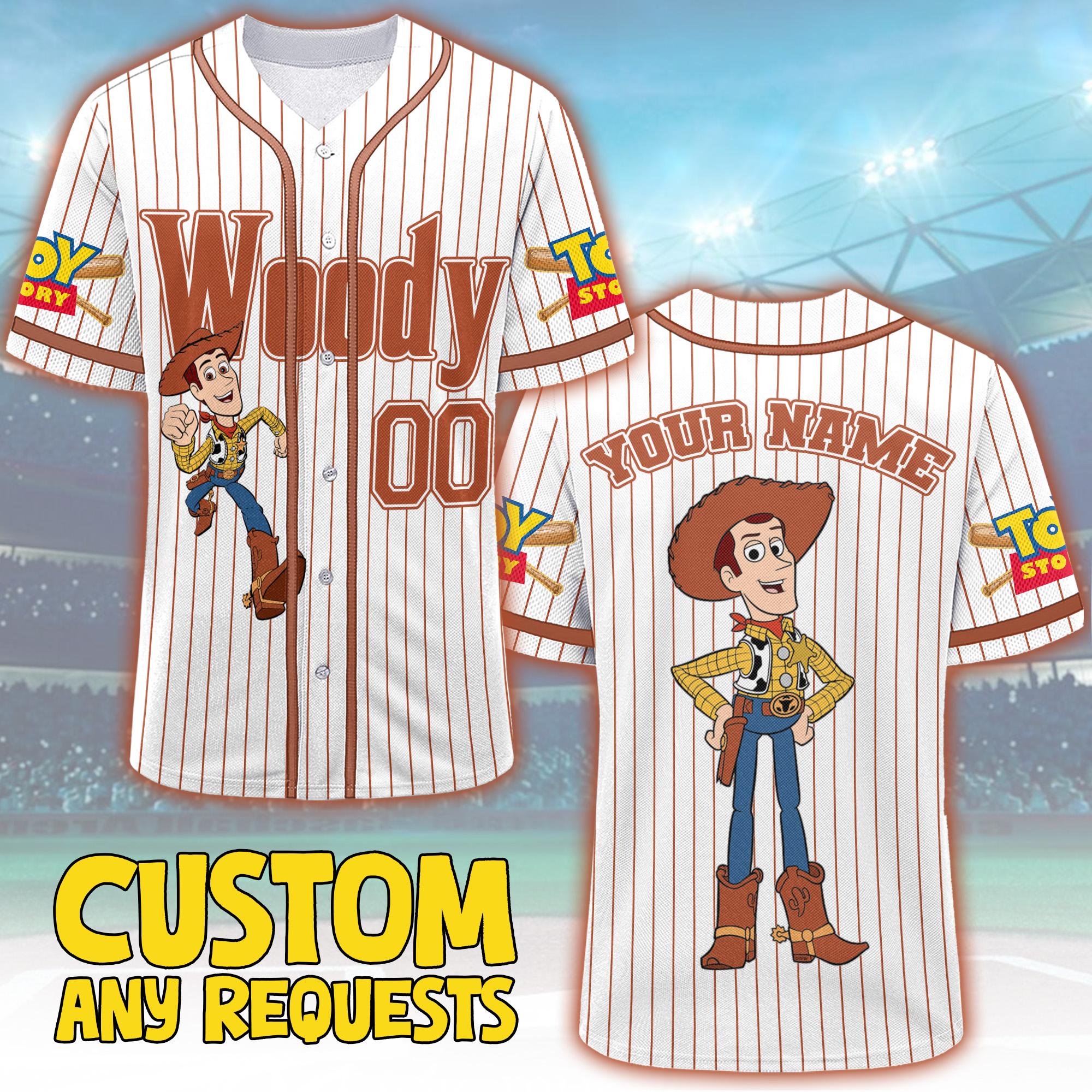 Discover Custom Disney Toy Story Woody Jersey, Custom Kid Youth Adult Disney Baseball Vintage Pixar Jersey Disneyworld Trip, Gift for Disney Fans Tee