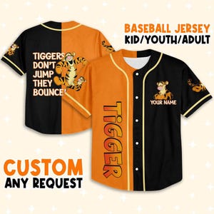 Personalized Disney Winnie The Pooh Tiggers Don’t Jump They Bounce Jersey Baseball, Custom Cute Tigger Shirt, Magic Kingdom Gift For Fan