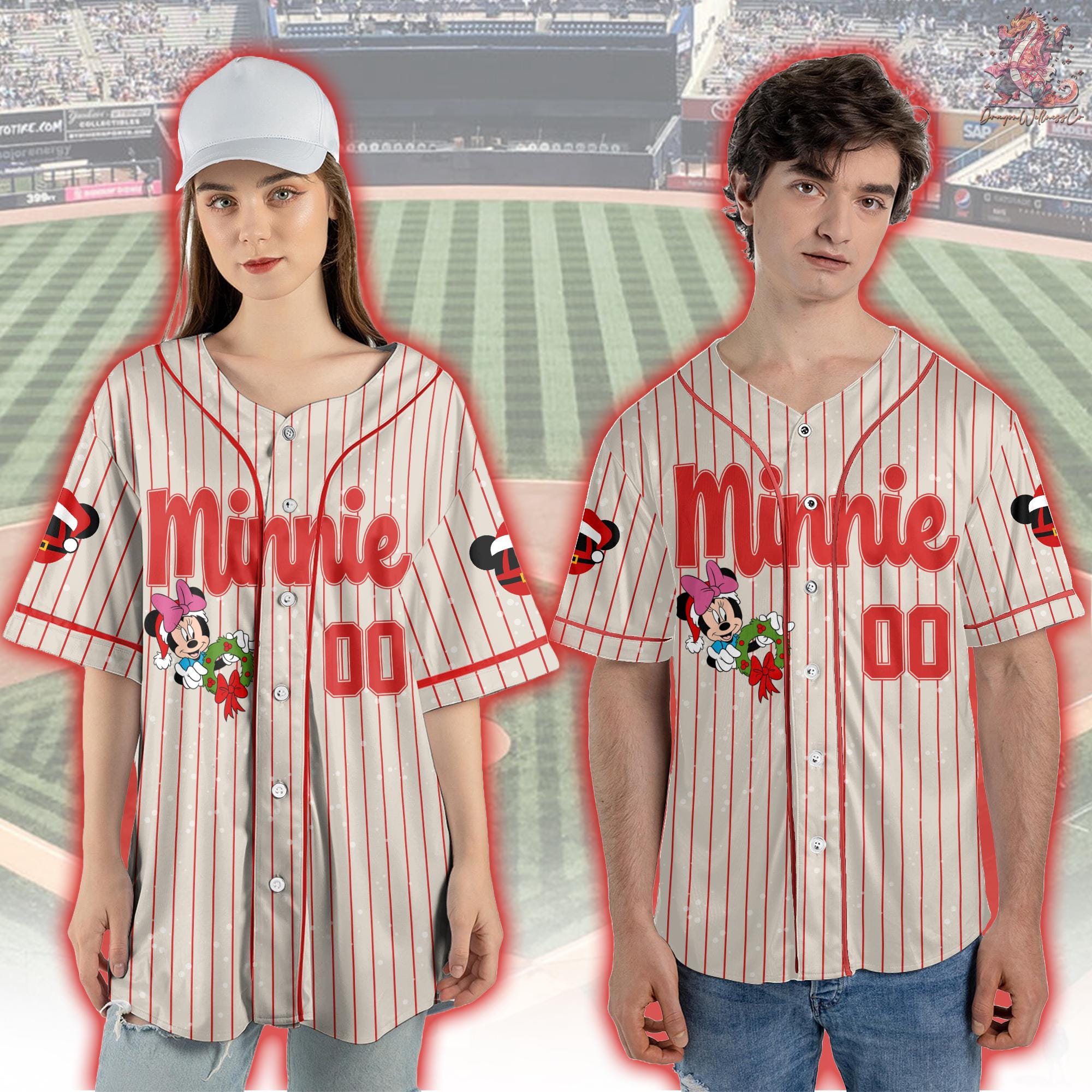Discover Custom Disney Winter Christmas Minnie Baseball Jersey, Custom Disneyland Jersey, Minnie Team, Minnie Mouse Birthday, Gift for Disney Fans