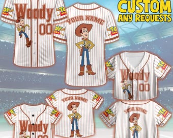 Custom Disney Toy Story Woody Jersey, Custom Kid Youth Adult Disney Baseball Vintage Pixar Jersey Disneyworld Trip, Gift for Disney Fans Tee