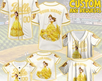 Custom Disney Princess Belle Beauty and the Beast Jersey, Custom Kid Youth Adult Disney Baseball Jersey, Disney Princess Girl Trip Matching