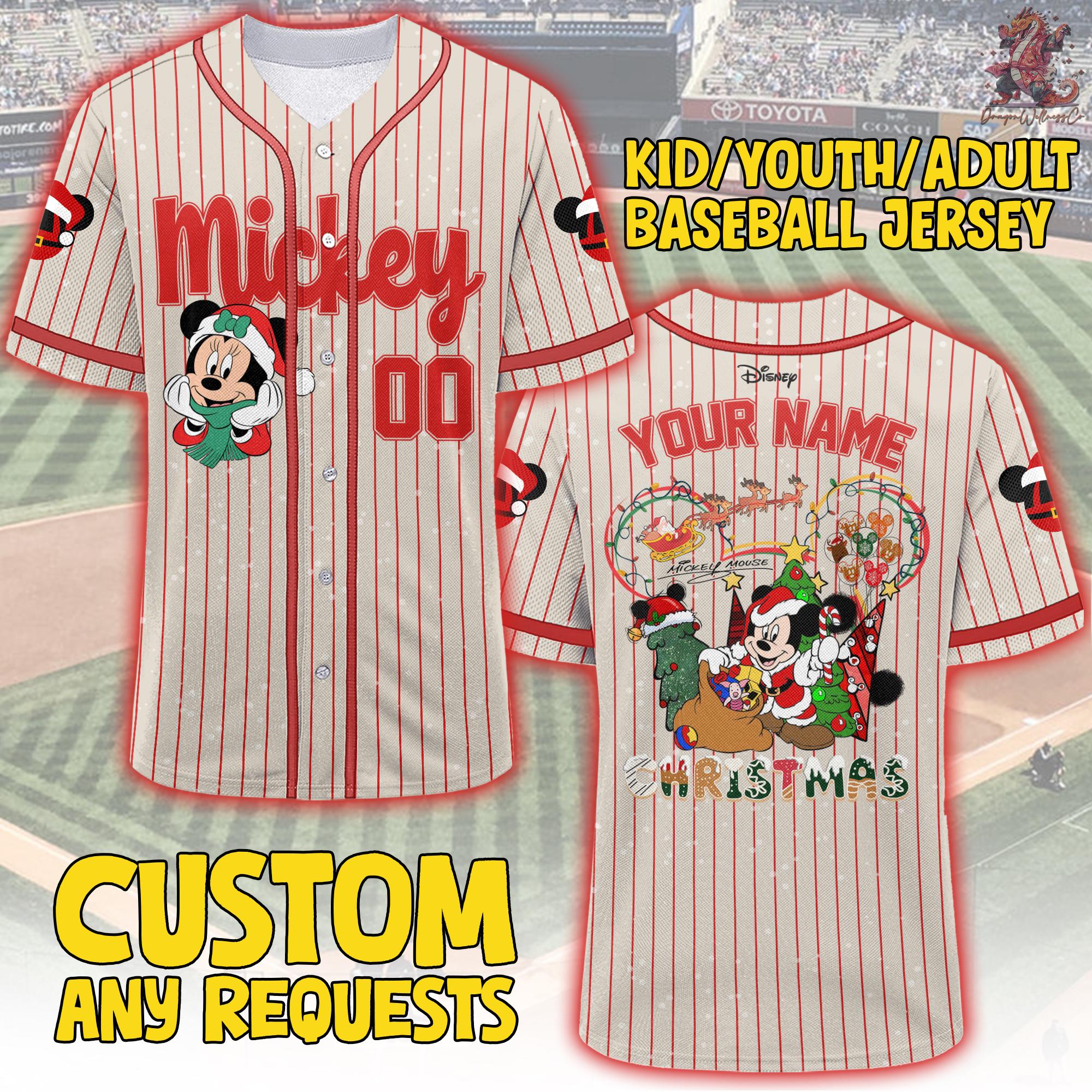 Discover Custom Disney Winter Christmas Mickey Baseball Jersey, Custom Disneyland Jersey, Mickey Team, Mickey Mouse Birthday, Gift for Disney Fans
