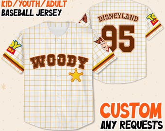 Custom Disney Toy Story Woody Jersey Baseball, Custom Disney Jersey Vintage Retro, Baseball Jersey Disneyworld Trip, Gift for Disney Fans