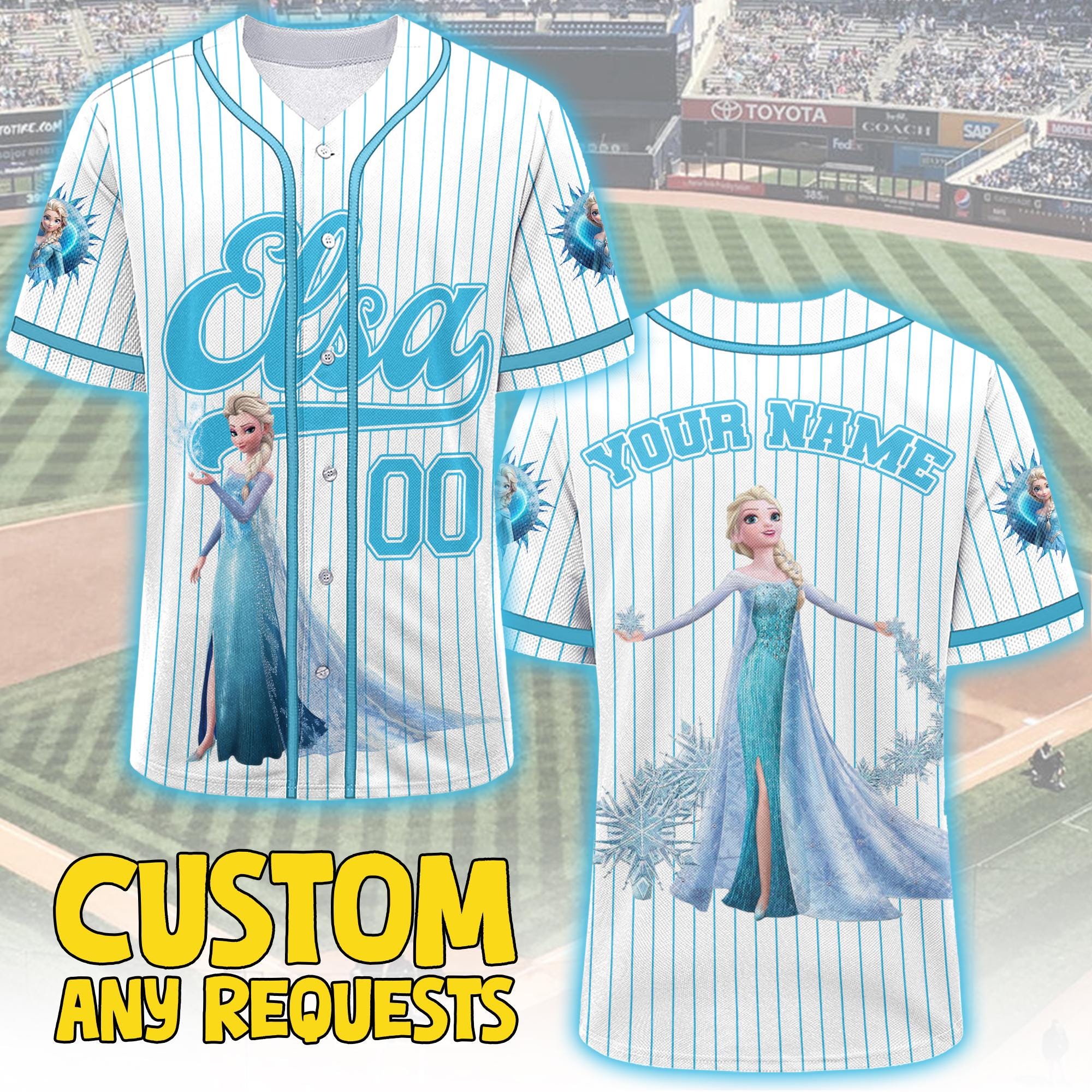 Discover Custom Disney Princess Elsa Baseball Jersey, Custom Name Disney Kid Adult Jersey, Gift For Baseball Fan, Disney Princess Matching