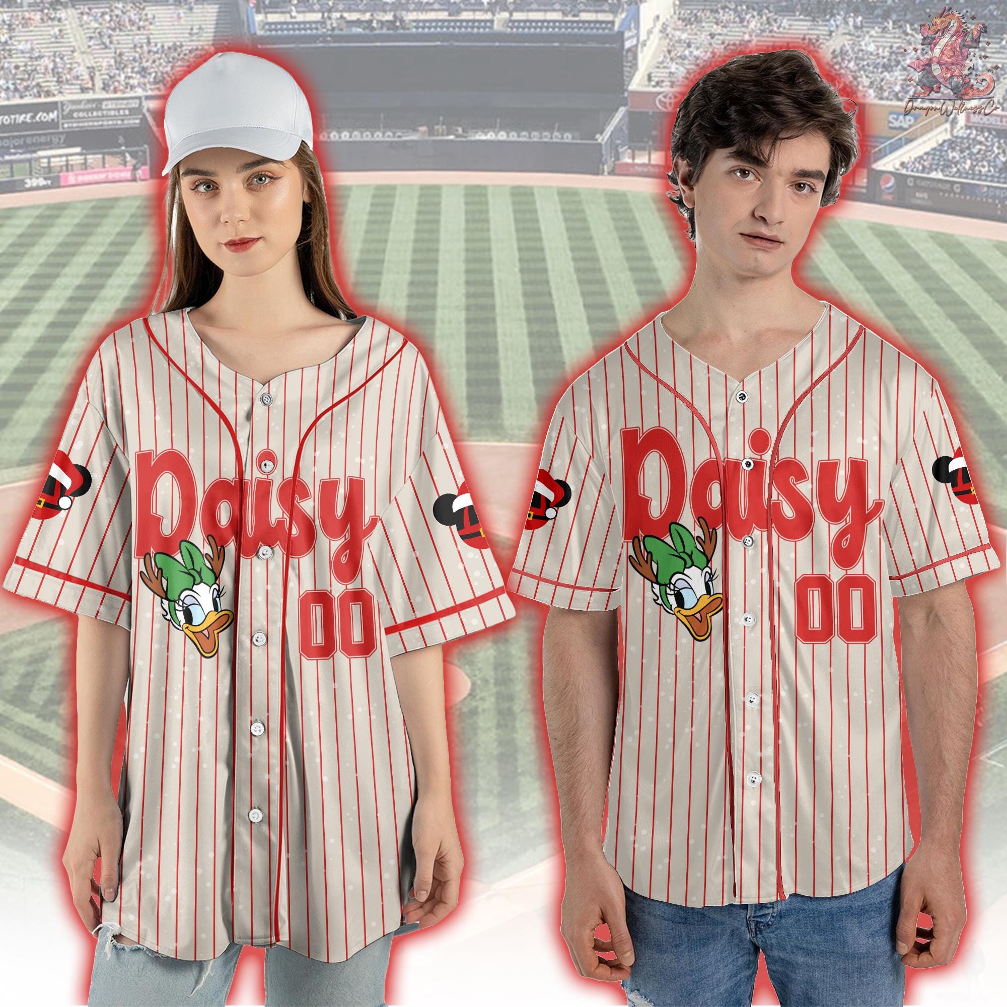 Discover Custom Disney Winter Christmas Daisy Baseball Jersey, Custom Disneyland Jersey, Baseball Team, Daisy Duck Birthday, Gift for Disney Fans