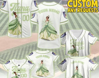 Custom Disney Tiana Princess and the Frog Jersey Shirt, Custom Kid Youth Adult Disney Baseball Jersey, Disney Characters, Disney Girl Trip