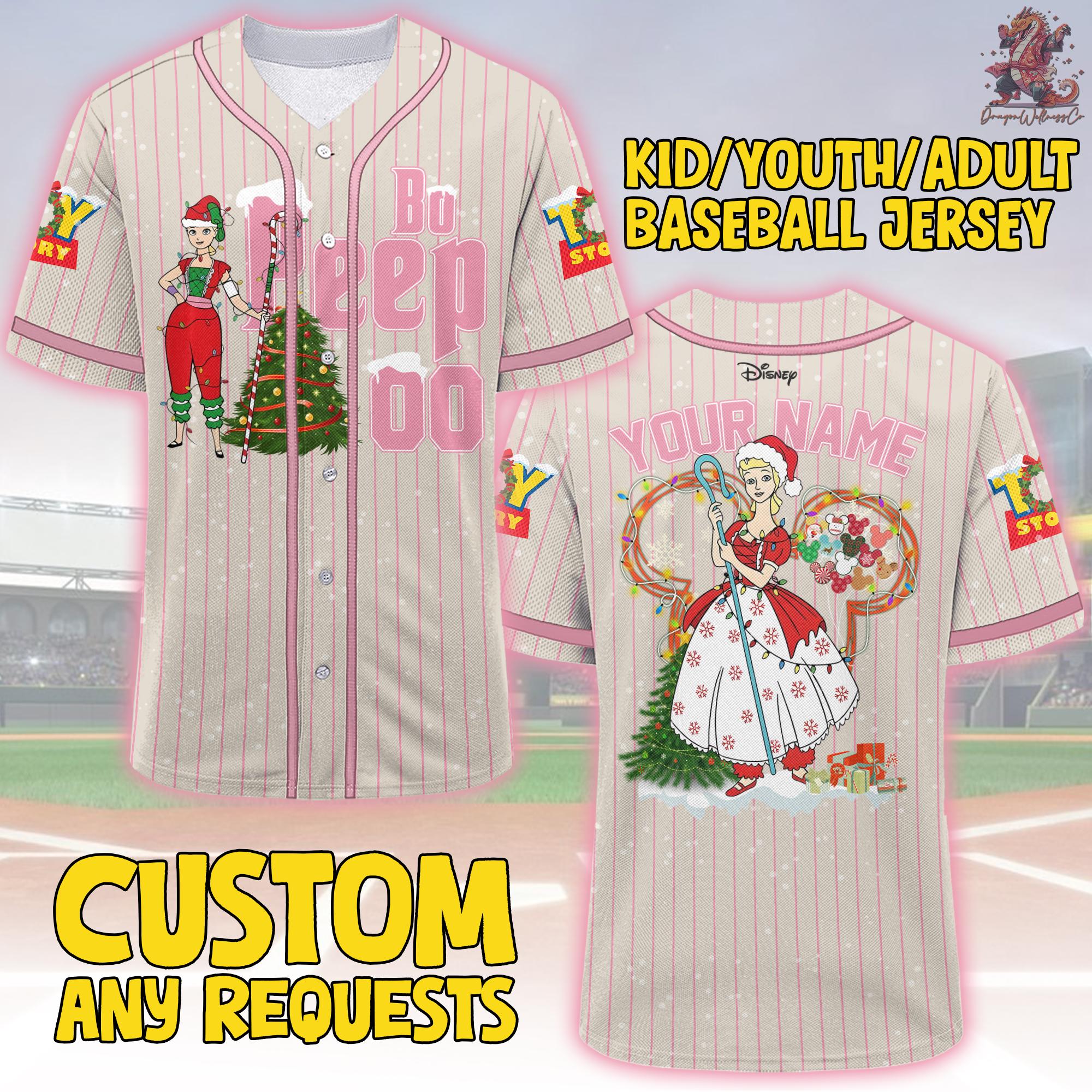 Discover Personalized Disney Toy Story Bo Peep Christmas Baseball, Custom Disney Xmas Jersey Team Outfit Pixar Toy Story Bo Peep Gift For Fan Shirt