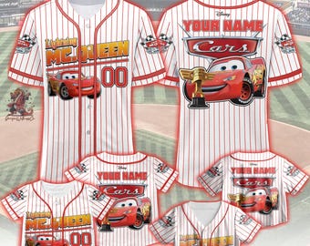 Personalized Disney Lightning Mcqueen Cars Jersey Baseball, Custom Disney Birthday Gift for Kids Jersey Baseball, Gift For Disney Fans Shirt
