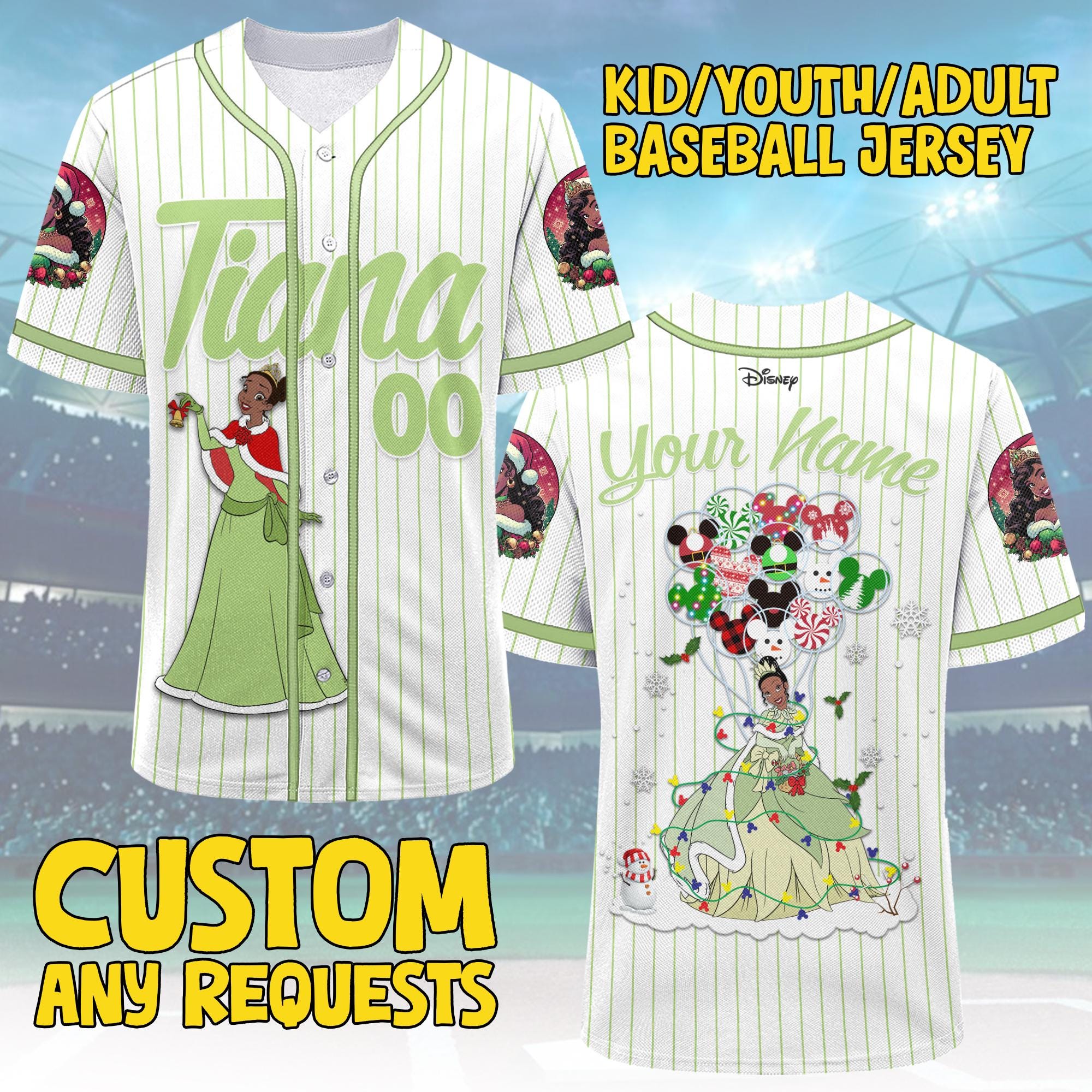 Discover Personalized Disney Princess Christmas Jersey, Custom Disney Princess Winter Xmas Baseball, Custom Disney Princess Christmas Birthday Gift