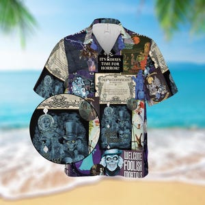 Chemise hawaïenne de manoir hanté, chemise de mortels idiots de bienvenue, chemise de mortels idiots de fantôme faisant de l&#39;auto-stop, chemise de costume d&#39;Halloween ZZ20