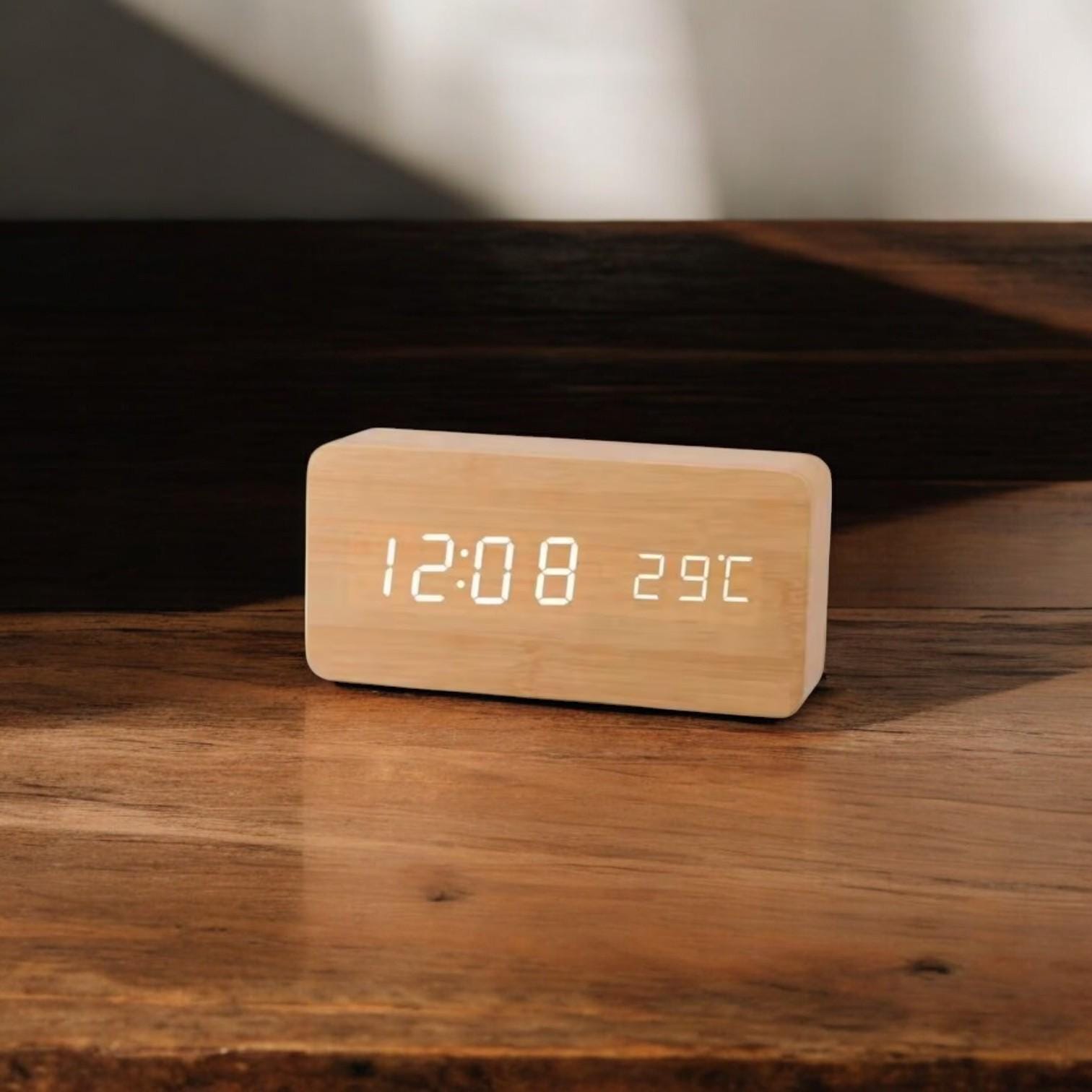 Digitaluhr Holz Tischuhr Digital OKWISH Wecker LED Digital Uhr