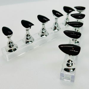 Set of 10 handpainted gel false nails short, extra short Coffin or Short Almond reusable black Cherry  press on nails & application kit.