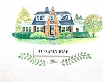 Custom Home Portrait - Watercolor and Gouache on Fine Art  Paper Real Estate Closing Gift with or without Home Address
