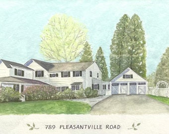 Custom Home Portrait - Watercolor, Gouache, Colored Pencil on Fine Art Paper Real Estate Closing Gift with or without Hand Written Address