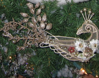 Vintage Victorian Christmas Bird Ornament