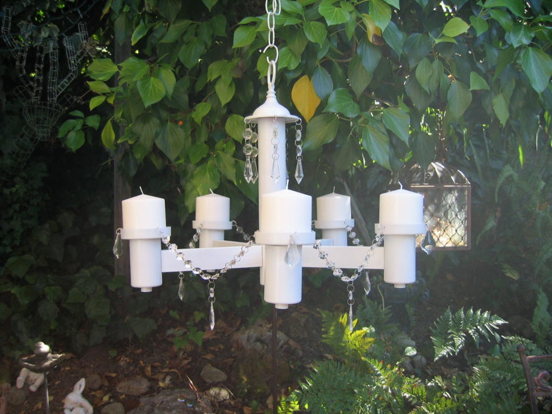 White HANGING CHANDELIER CANDLE Holder/ 5 Arm With Acrylic Etsy
