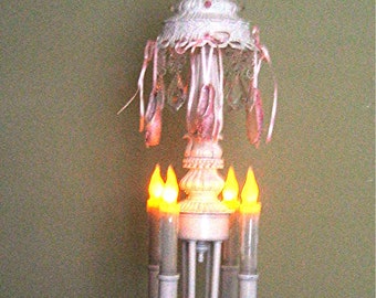 Ballerina Chandelier: White 4-Arm Candle Chandelier with Pink Slippers & Remote