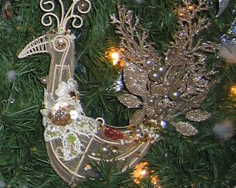 Vintage Victorian Christmas Bird Ornament