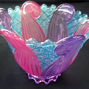 Vintage Hand Painted Glass Chandelier Shade Candle Holder/Pink-Purple-Aqua/Art Deco Design