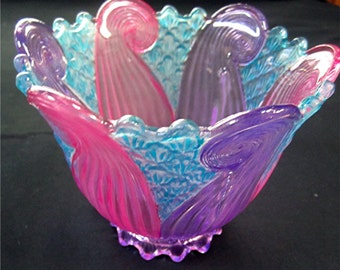 Vintage Hand Painted Glass Chandelier Shade Candle Holder/Pink-Purple-Aqua/Art Deco Design