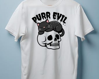 Purr Evil T-Shirt: Cat on Skull Graphic Tee