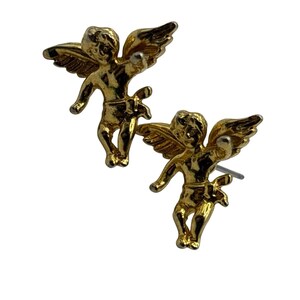 Pendientes de ángel querubín con pasador estilo vintage dorado, religiosos y cristianos. imagen 4