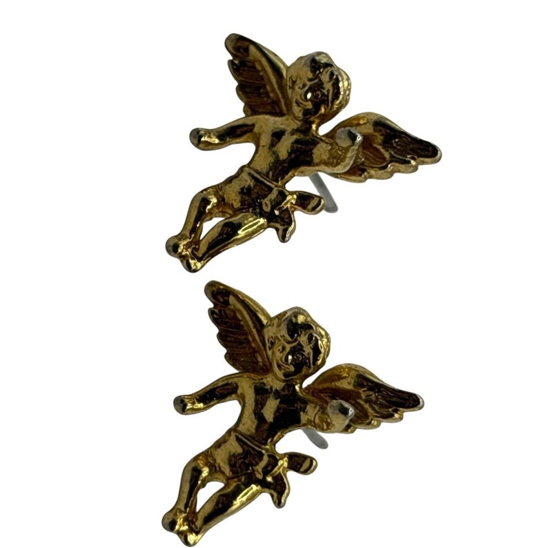 Pendientes de ángel querubín con pasador estilo vintage dorado, religiosos y cristianos. imagen 3