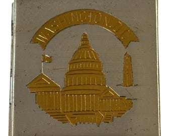 Pastillero de metal vintage de Washington DC, caja de lata cuadrada de recuerdo