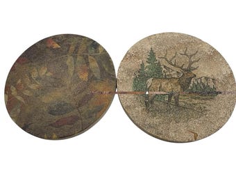Natural Sandstone Coasters Deer Leaves Hunting Outdoors Rustic Set Of 2 Cabin