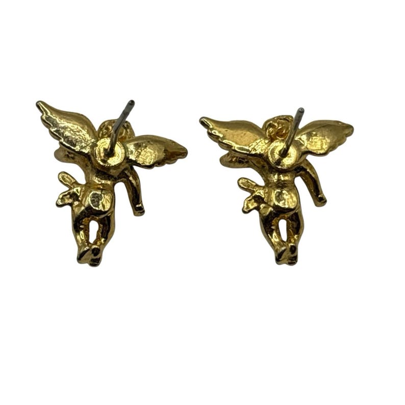 Pendientes de ángel querubín con pasador estilo vintage dorado, religiosos y cristianos. imagen 5