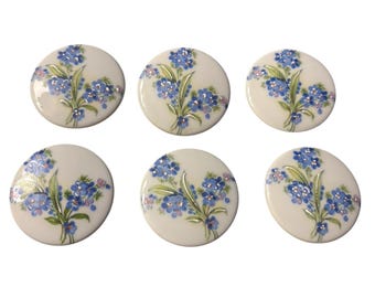 Set Of 6 Antique Blue Floral Mini Porcelain Wall Tile Trivet Limoges France
