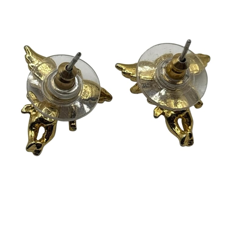 Pendientes de ángel querubín con pasador estilo vintage dorado, religiosos y cristianos. imagen 6