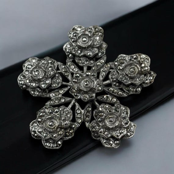 Broche Vintage Art Déco Argent Massif Et Marcassites – Années 1920 – France