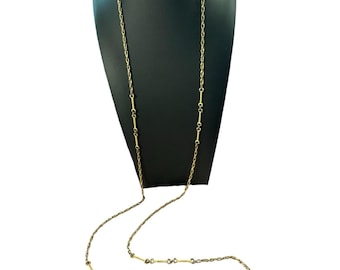 Collar Monet vintage, cadena larga en tono dorado, 137 cm, estilo flapper, MCM, mediados de siglo moderno