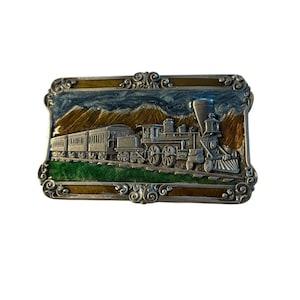 Vintage Siskiyou Belt Buckle Enamel Train Steam Locomotive Railway 1984 Railroad