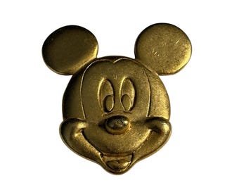 Rare Disney Mickey Mouse Pin Brooch Satin Gold Tone Smiling Face VTG Animation