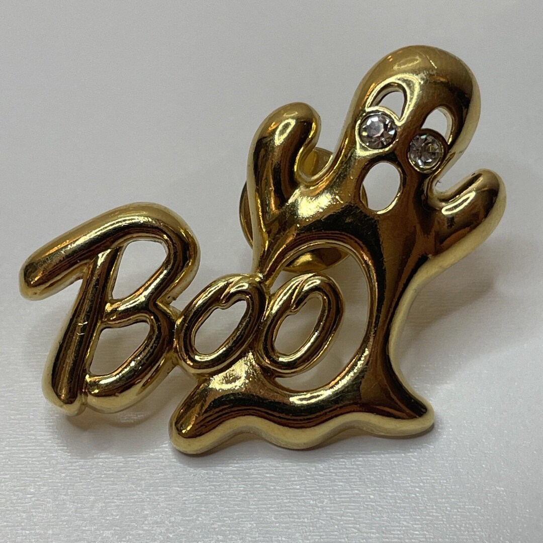 Rhinestone Boo Avon Boo Halloween Gold Tone Figural Ghost Pin Brooch Rhinestone Eyes ...