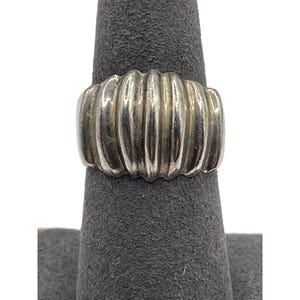 925 Sterling Silver Vintage Mexico Modernist Ribbed Domed Ring Size 6.75 Chunky