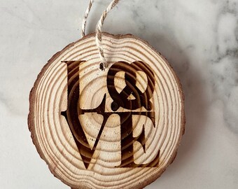 houten kerstornament, liefdesornament, Philly-ornament, Philadelphia, Kerstmis, kerstboomornament, liefdesteken, Philadelphia-krakeling, cadeau