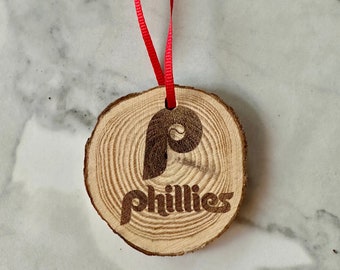 Julprydnad, träprydnad, sport, Philly-prydnad, Phillies, Phillies-prydnad, Phillies-jul, högtid, Philadelphia, gåva