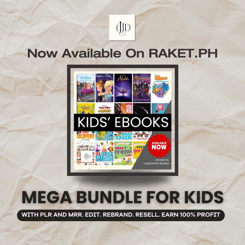 May include: A collage of colorful book covers for children's ebooks. The text reads "Kids' Ebooks" and "Mega Bundle for Kids". The text also says "Available Now on Digital Launchpad Bundle".