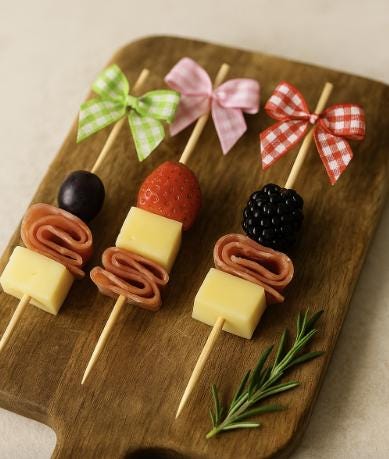 Charcuterie Skewers with Gingham Bows | Party Appetizer Picks | Grazing Table Decor | Wedding Food Picks | Event Catering Supplies