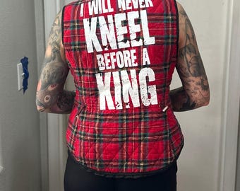 M: I will never kneel before a king red plaid vest