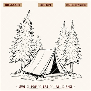 Berg SVG PNG, Kiefer Bäume Silhouette Szene, Schwarz Weiß Outdoors Clipart, Cricut Cut Datei für Camping, Wandern, Abenteuer T-Shirts