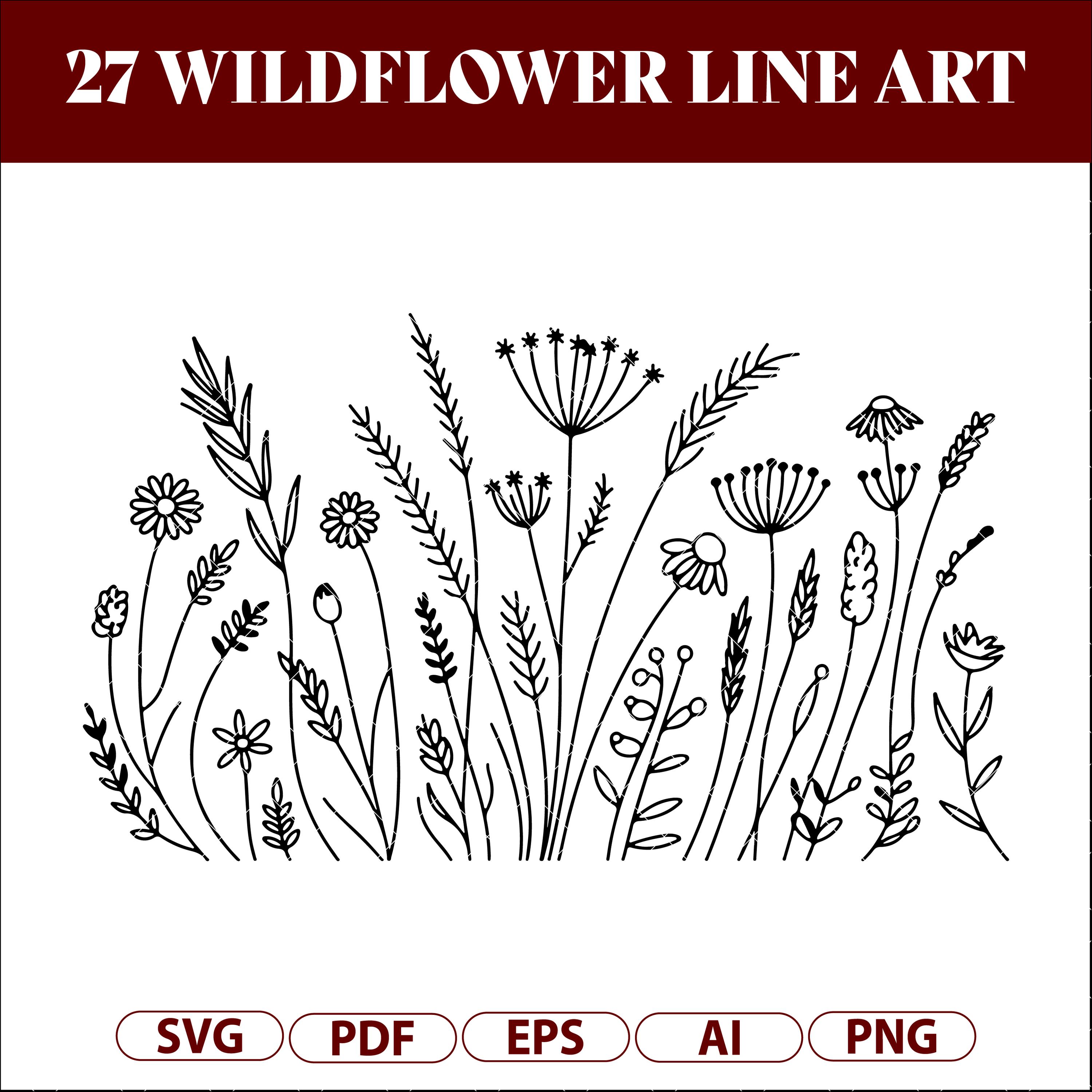 Wildflower Line Art SVG Bundle, Minimal Botanical Floral Outline, Boho ...